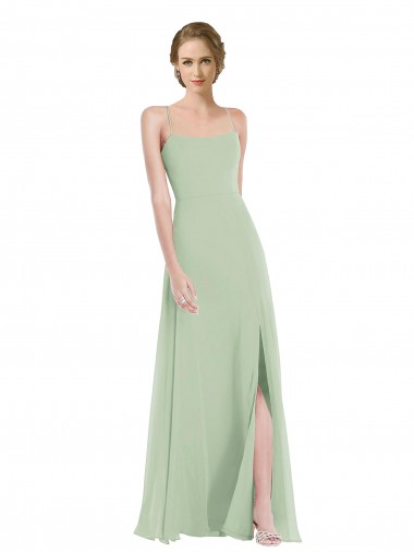 Chiffon Colher Sem Mangas Criss Cruz Comprimento Chão Vestidos de Madrinha Baratos