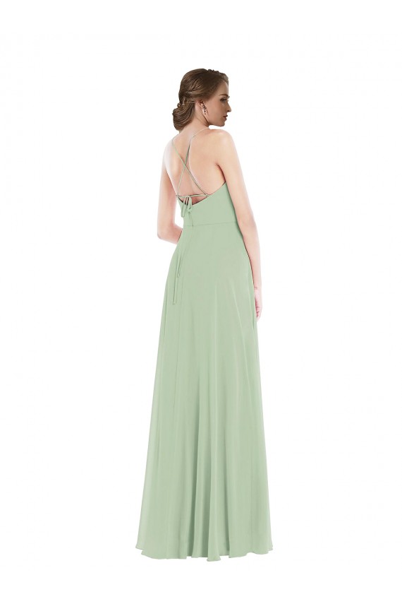Chiffon Colher Sem Mangas Criss Cruz Comprimento Chão Vestidos de Madrinha Baratos