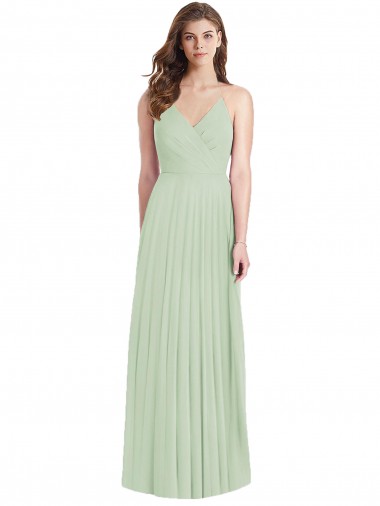 Chiffon Alças finas Ombro Frio Comprimento Chão Trombeta Longo Vestidos de Madrinha Baratos