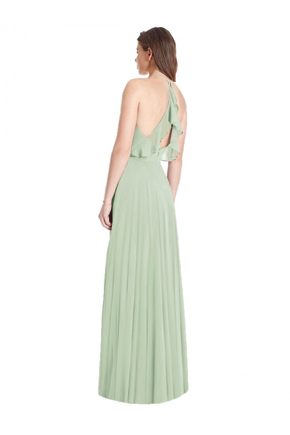 Chiffon Alças finas Ombro Frio Comprimento Chão Trombeta Longo Vestidos de Madrinha Baratos