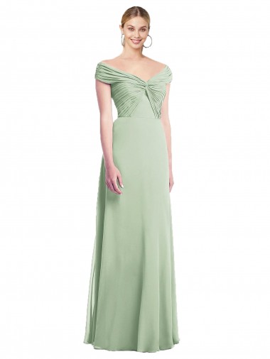 Chiffon Fora do Ombro Sem Mangas Comprimento Chão Sábio Longo Vestidos de Madrinha Baratos