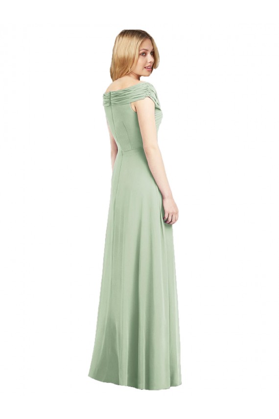 Chiffon Fora do Ombro Sem Mangas Comprimento Chão Sábio Longo Vestidos de Madrinha Baratos