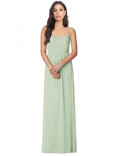 Chiffon Sem alças Sem Mangas Comprimento Chão Trombeta Longo Vestidos de Madrinha Baratos