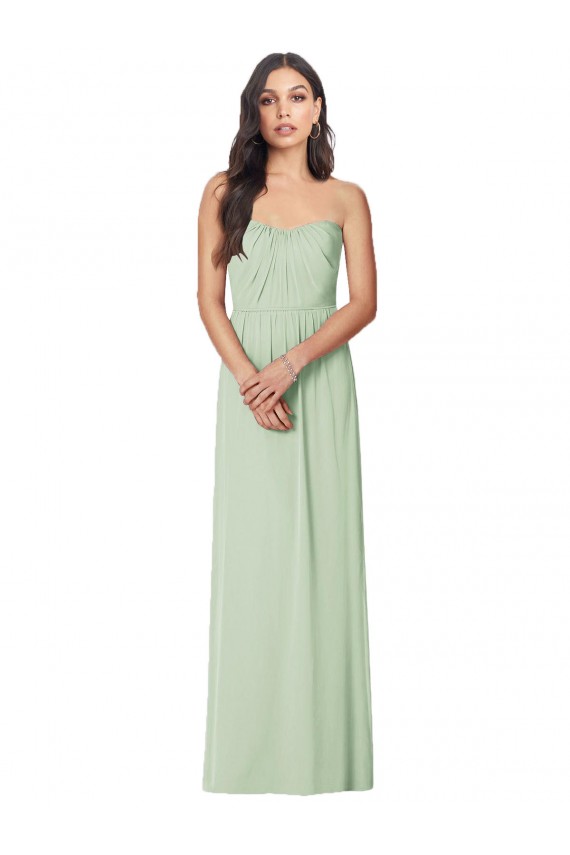 Chiffon Sem alças Sem Mangas Comprimento Chão Trombeta Longo Vestidos de Madrinha Baratos