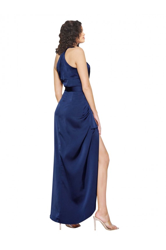 Cetim Sedoso Cabeçada Sem Mangas Comprimento Chão Longo Linha A Vestidos de Madrinha / Vestidos de Noite / Vestidos de Festa Baratos