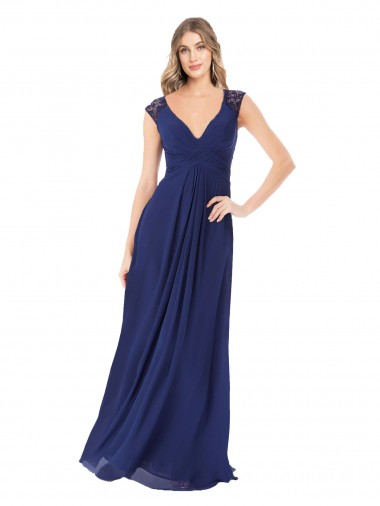 Chiffon Decote V Mangas Curtas Buraco da fechadura Comprimento Chão Vestidos de Madrinha Baratos