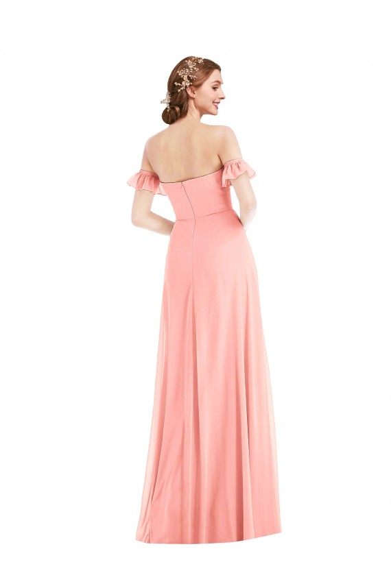 Chiffon Fora do Ombro Mangas Esvoaçantes Comprimento Chão Vestidos de Madrinha Baratos