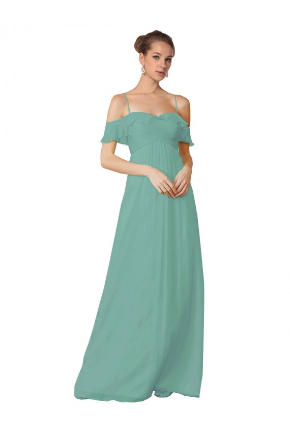 Chiffon Fora do Ombro Mangas Esvoaçantes Comprimento Chão Longo Linha A Vestidos de Madrinha Baratos