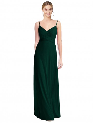 Chiffon Alças finas Sem Mangas Lombar Comprimento Chão Sempre Verde Linha A Vestidos de Madrinha Baratos