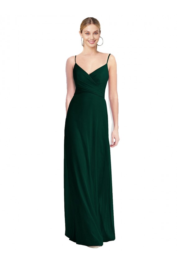 Chiffon Alças finas Sem Mangas Lombar Comprimento Chão Sempre Verde Linha A Vestidos de Madrinha Baratos