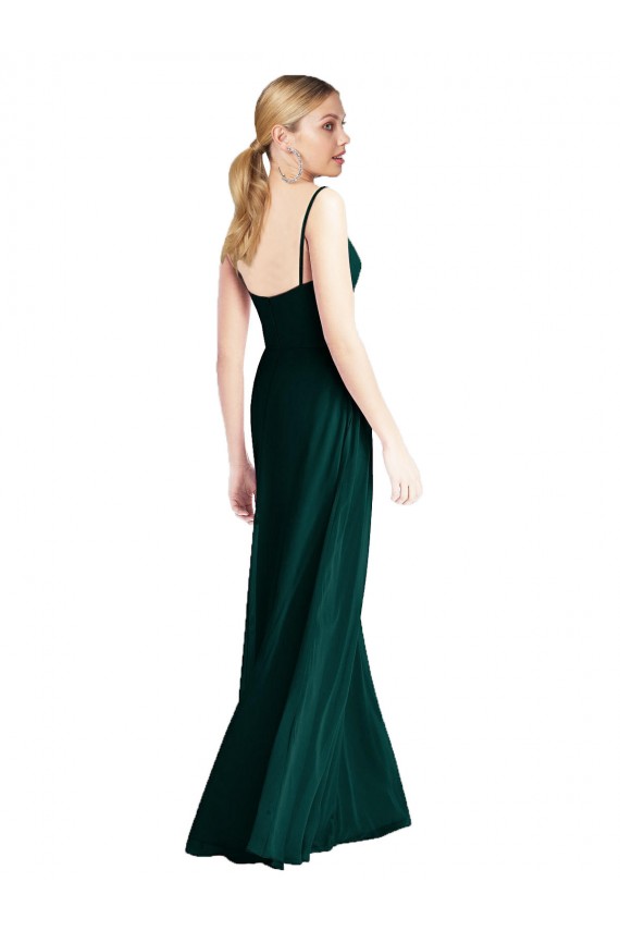 Chiffon Alças finas Sem Mangas Lombar Comprimento Chão Sempre Verde Linha A Vestidos de Madrinha Baratos
