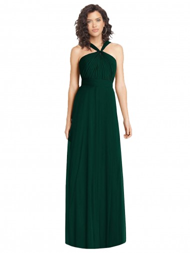 Chiffon Cabeçada Sem Mangas Comprimento Chão Sempre Verde Linha A Vestidos de Madrinha Baratos