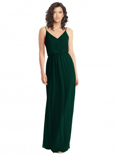 Chiffon Decote V Sem Mangas Lombar Comprimento Chão Linha A Sempre Verde Vestidos de Madrinha Baratos