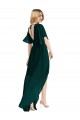 Chiffon Decote redondo Mangas Esvoaçantes Amarrar para trás Alto Baixo Alto Baixo, Vestidos de Madrinha Baratos