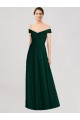 Chiffon Fora do Ombro Sem Mangas Comprimento Chão Sempre Verde Linha A Vestidos de Madrinha Baratos