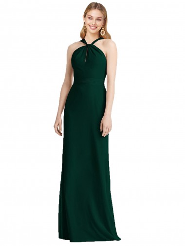 Chiffon Cabeçada Sem Mangas Comprimento Chão Trombeta Sempre Verde Vestidos de Madrinha Baratos