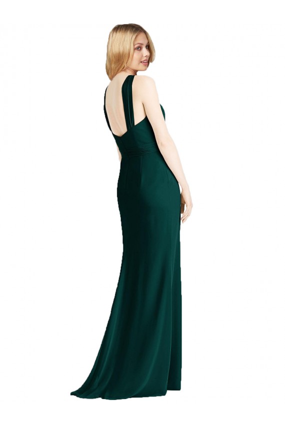 Chiffon Cabeçada Sem Mangas Comprimento Chão Trombeta Sempre Verde Vestidos de Madrinha Baratos