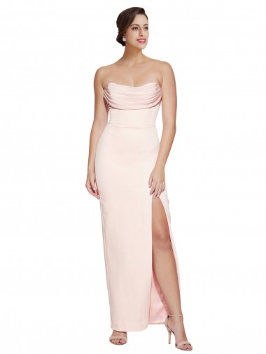 Cetim Elástico Decote Capuz Sem Mangas Lombar Comprimento Chão Sereia Vestidos de Madrinha / Vestidos de Noite / Vestidos de Festa Baratos