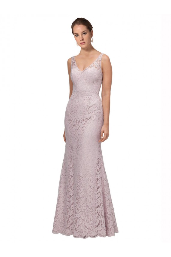 Renda Decote V Sem Mangas Costas em V Comprimento Chão Vestidos de Madrinha / Vestidos de Festa Baratos