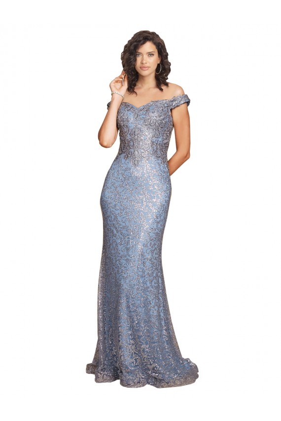 Lantejoulas Fora do Ombro Sem Mangas Comprimento Chão Sereia Vestidos de Madrinha / Vestidos de Noite / Vestidos de Festa Baratos