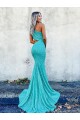 Lantejoulas Veludo Um Ombro Sem Mangas Comboio Varredela Longo Sereia Vestidos de Festa Baratos