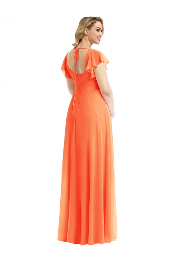 Chiffon Decote Quadrado Mangas Esvoaçantes Abrir de volta Comprimento Chão Vestidos de Madrinha Baratos