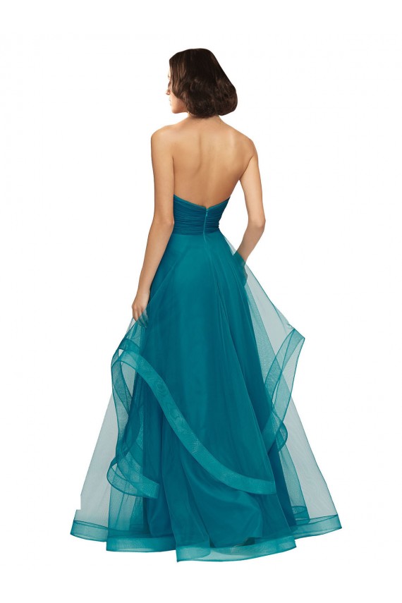 Tule Amor Sem Mangas Comprimento Chão Linha A Turquesa Vestidos de Madrinha Baratos