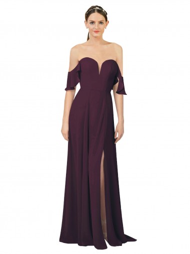 Chiffon Amor Ombro Frio Comprimento Chão Bainha Vestidos de Madrinha Baratos