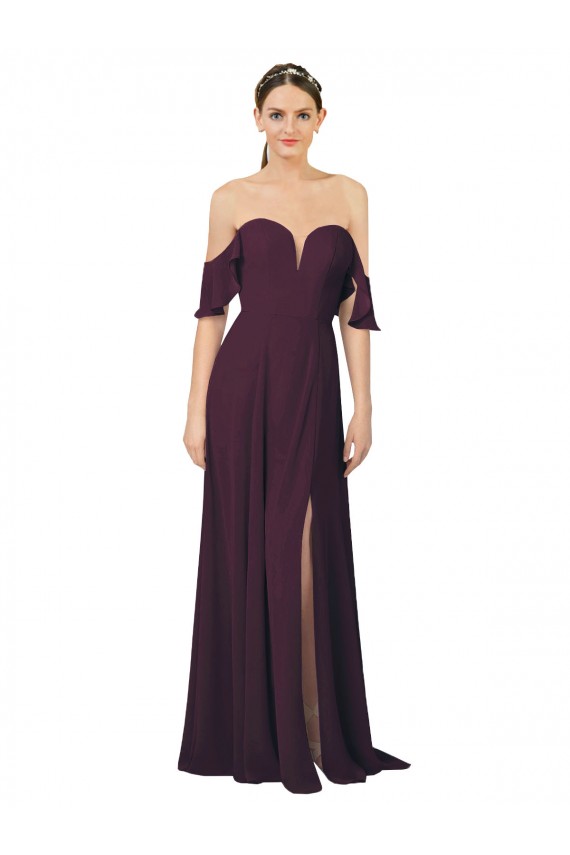Chiffon Amor Ombro Frio Comprimento Chão Bainha Vestidos de Madrinha Baratos