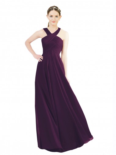 Chiffon Cabeçada Sem Mangas Comprimento Chão Vestidos de Madrinha Baratos