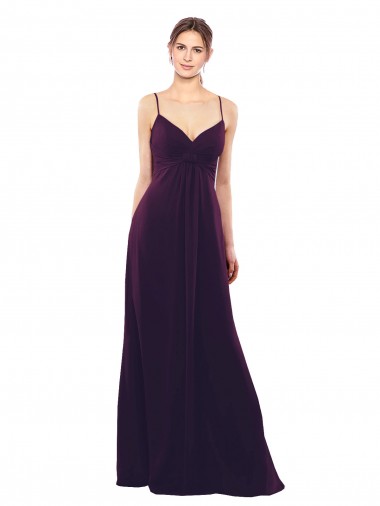 Chiffon Alças finas Sem Mangas Criss Cruz Comprimento Chão Uva Linha A Vestidos de Madrinha Baratos