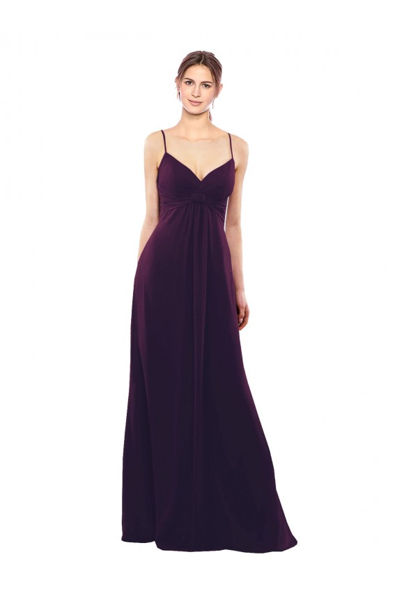 Chiffon Alças finas Sem Mangas Criss Cruz Comprimento Chão Uva Linha A Vestidos de Madrinha Baratos