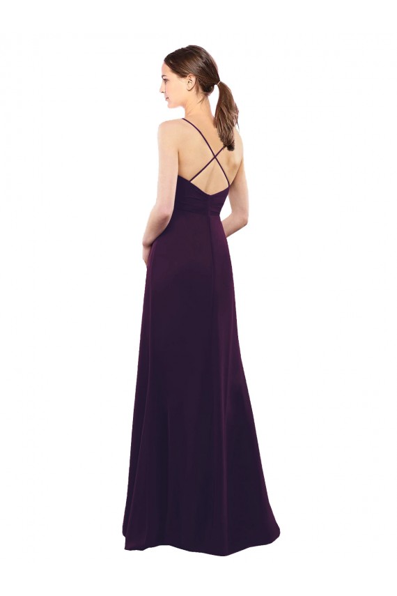 Chiffon Alças finas Sem Mangas Criss Cruz Comprimento Chão Uva Linha A Vestidos de Madrinha Baratos
