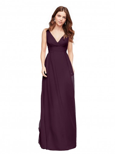 Chiffon Decote V Sem Mangas Comprimento Chão Vestidos de Festa / Vestidos de Madrinha Baratos