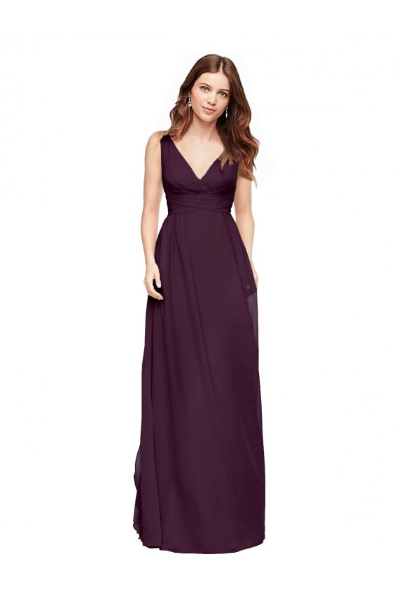 Chiffon Decote V Sem Mangas Comprimento Chão Vestidos de Festa / Vestidos de Madrinha Baratos