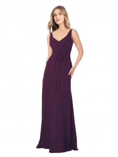 Chiffon Decote V Sem Mangas Comprimento Chão Vestido de Madrinha / Vestido Formais Baratos