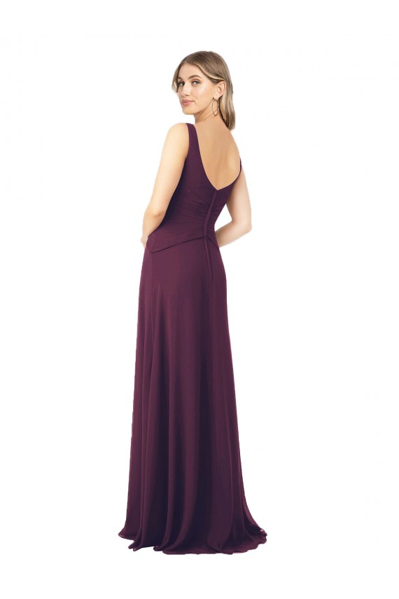 Chiffon Decote V Sem Mangas Comprimento Chão Vestido de Madrinha / Vestido Formais Baratos