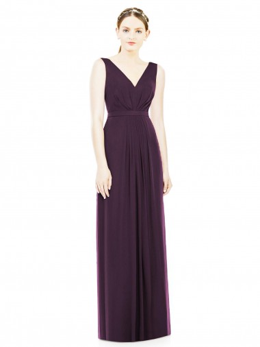 Chiffon Decote V Sem Mangas Comprimento Chão Vestido de Madrinha / Vestido de Noite Baratos
