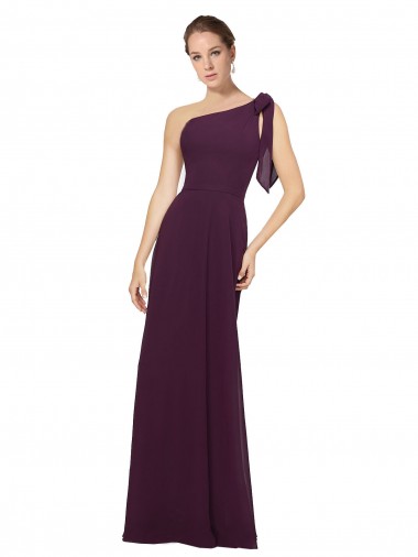 Chiffon Um Ombro Sem Mangas Comprimento Chão Vestidos Formais / Vestidos de Madrinha Baratos