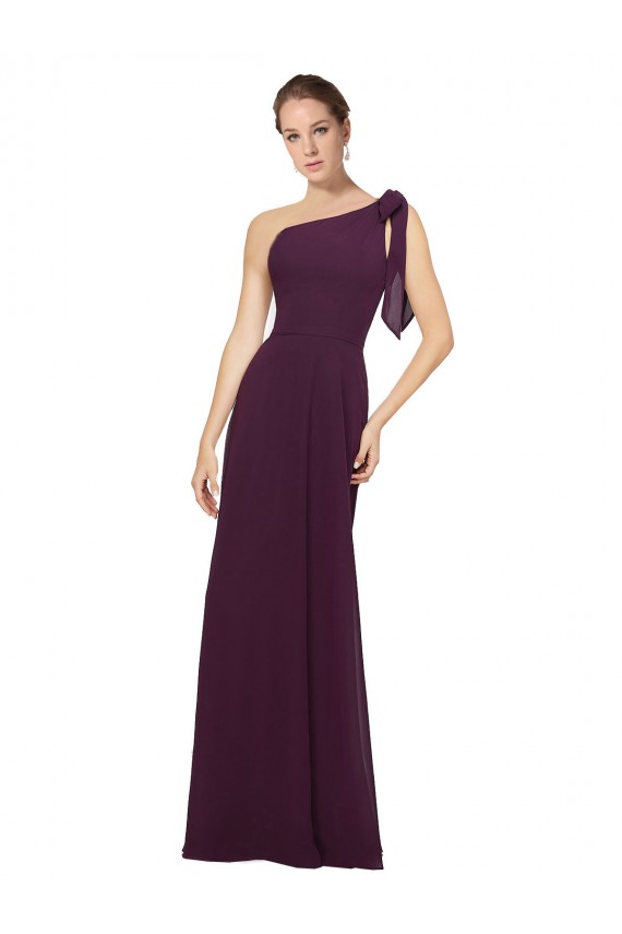 Chiffon Um Ombro Sem Mangas Comprimento Chão Vestidos Formais / Vestidos de Madrinha Baratos