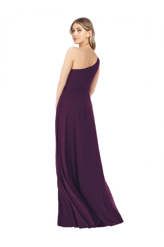 Chiffon Um Ombro Sem Mangas Comprimento Chão Vestido de Madrinha / Vestido de Baile Baratos