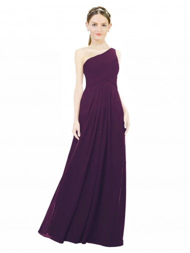 Chiffon Um Ombro Sem Mangas Comprimento Chão Vestido Formais / Vestido de Madrinha Baratos