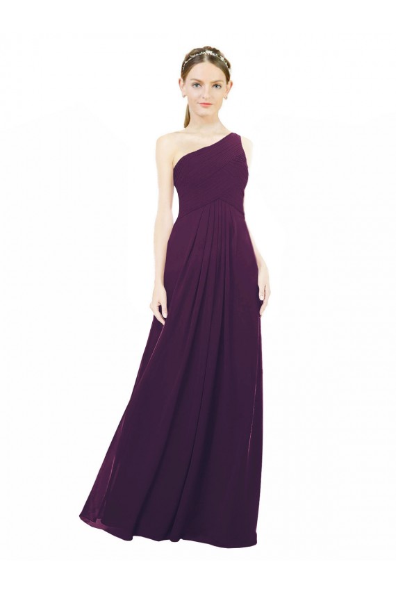 Chiffon Um Ombro Sem Mangas Comprimento Chão Vestido Formais / Vestido de Madrinha Baratos