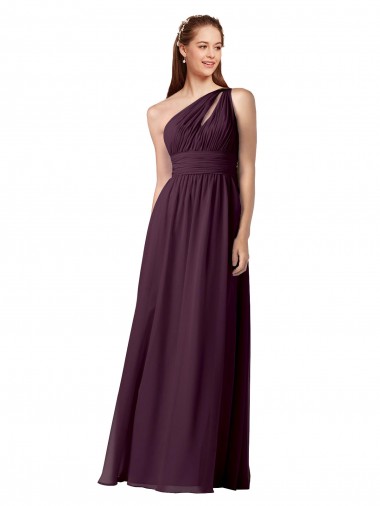 Chiffon Um Ombro Sem Mangas Comprimento Chão Uva Vestidos de Madrinha Baratos