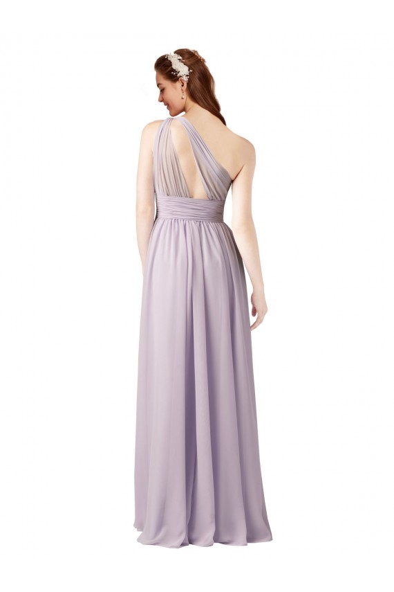 Chiffon Um Ombro Sem Mangas Comprimento Chão Uva Vestidos de Madrinha Baratos