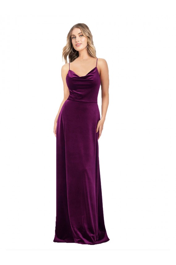 Veludo Elástico Colher Sem Mangas Criss Cruz Comprimento Chão Vestidos de Madrinha / Vestidos de Noite / Vestidos de Festa Baratos