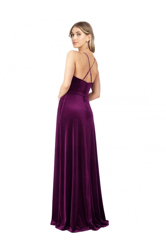 Veludo Elástico Colher Sem Mangas Criss Cruz Comprimento Chão Vestidos de Madrinha / Vestidos de Noite / Vestidos de Festa Baratos