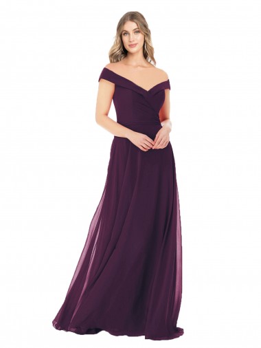 Chiffon Fora do Ombro Sem Mangas Comprimento Chão Uva Linha A Vestidos de Madrinha Baratos