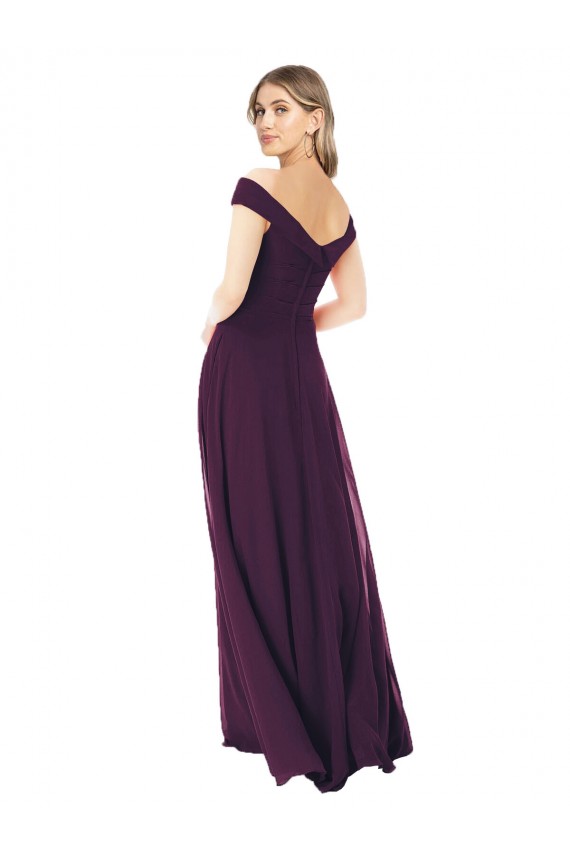 Chiffon Fora do Ombro Sem Mangas Comprimento Chão Uva Linha A Vestidos de Madrinha Baratos