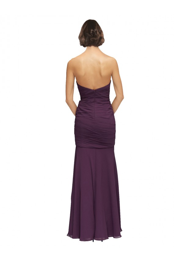 Chiffon Amor Sem Mangas Comprimento Chão Uva Sereia Vestidos de Madrinha Baratos